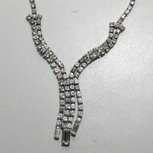 Vintage DUANE Jewelry Silver Tone Clear Rhinestone Crystal 16” Choker Necklace